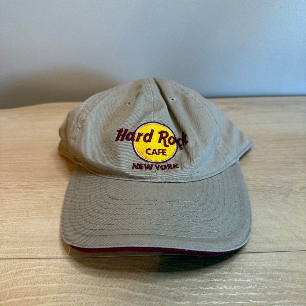 Hard Rock Cafe New York Hat Tan Khaki Burgundy All Is One Adjustable NWT